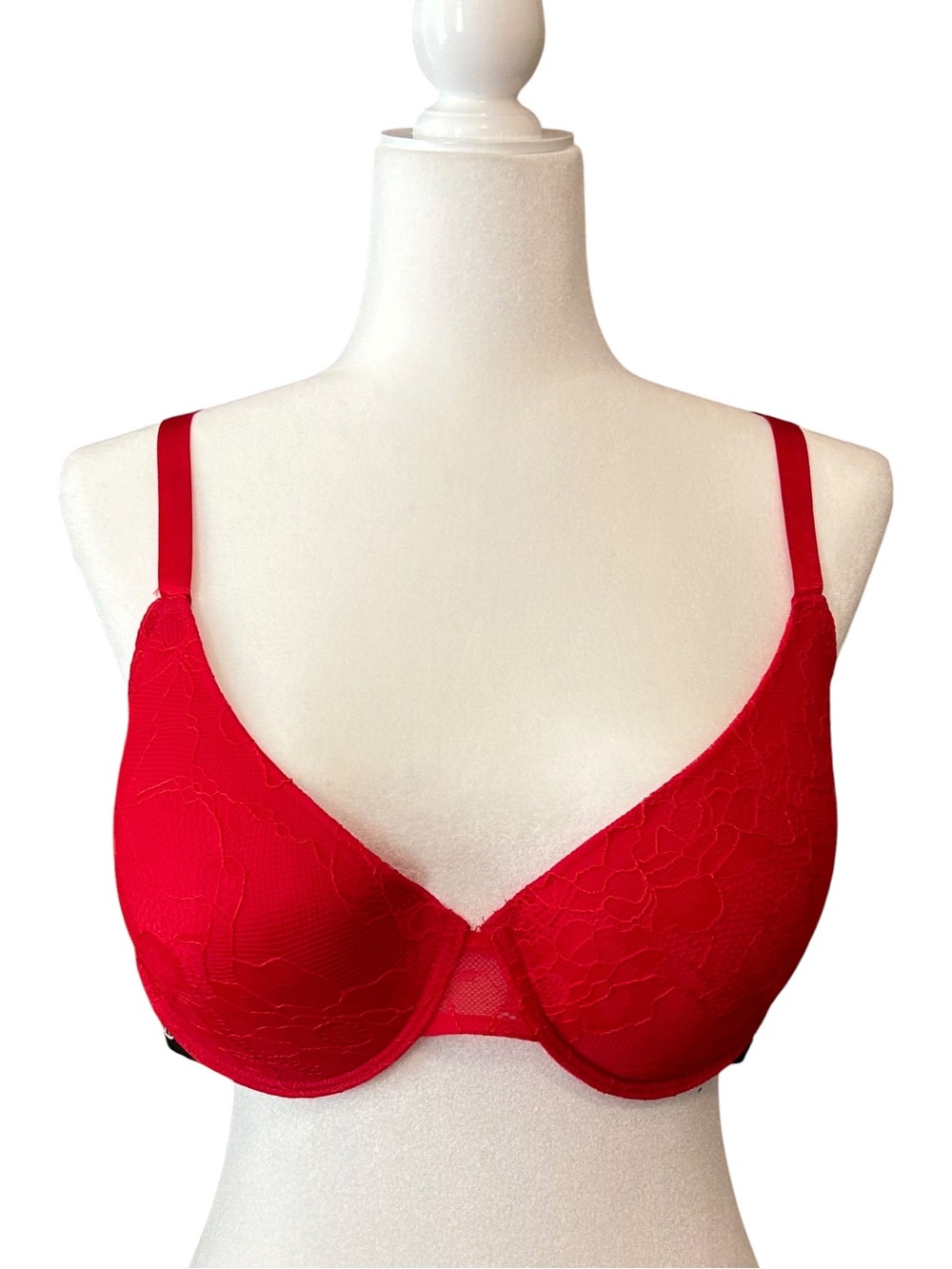 Juicy Couture Logo Band Lace Lightly Lined T-shirt Bra Women’s SZ‎ 38D in Red